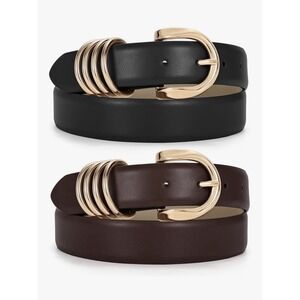 Classic Leather Belt with Gold Buckle - Black & Brown